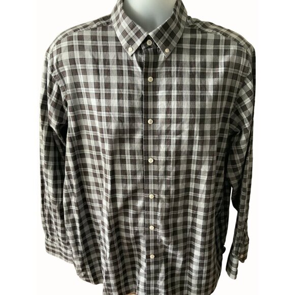 Cremeux Collection Plaid Button Down Shirt Long Sleeve Cotton Brown Gray Mens XL - Picture 1 of 7